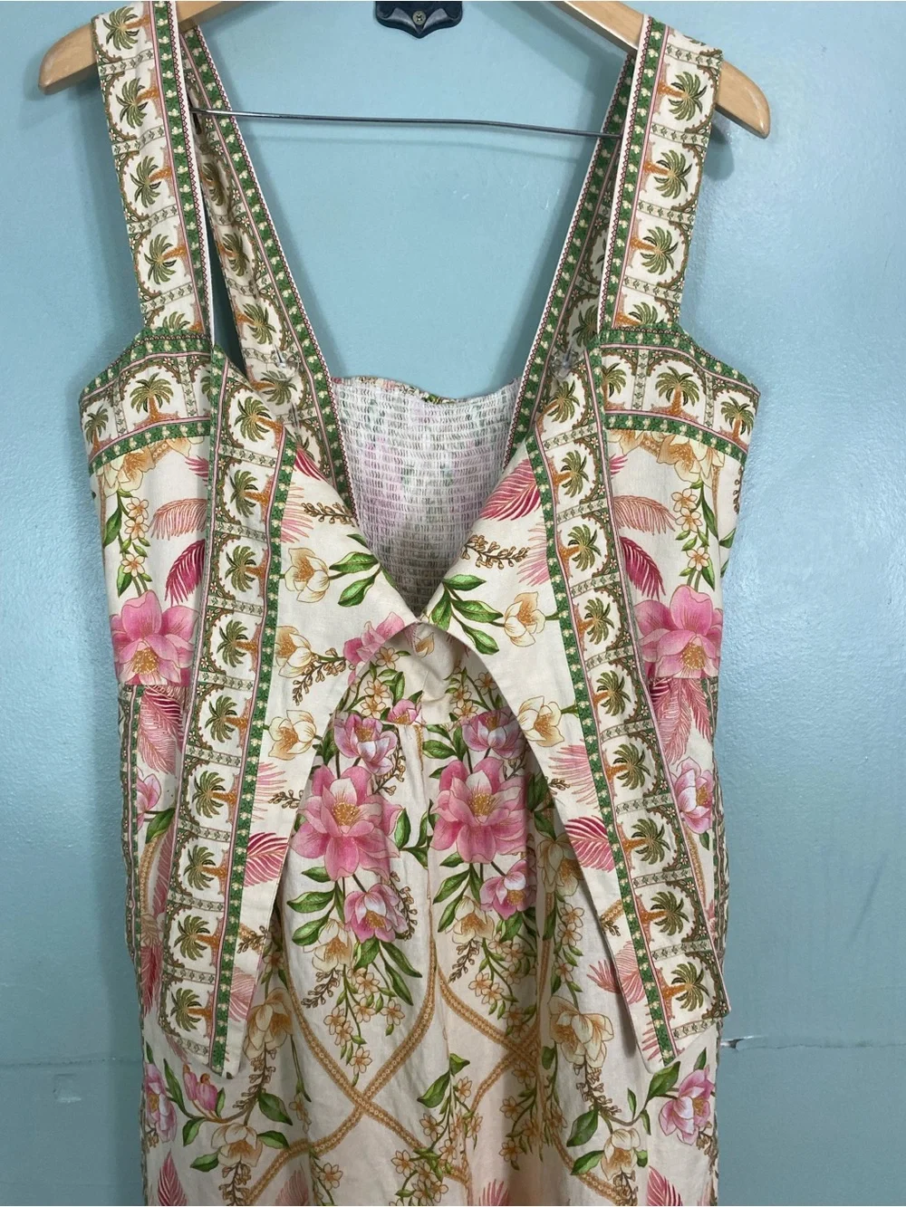 Farm Rio Palm Dream Strappy Jumpsuit Floral Linen Blend XL